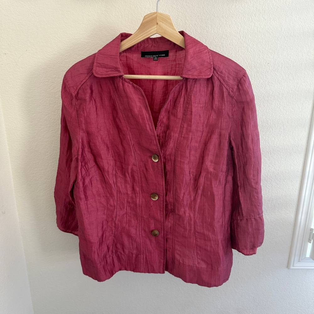 JONES 90s linen Burgundy lightweight jacket with 3/4 sleeves size 10